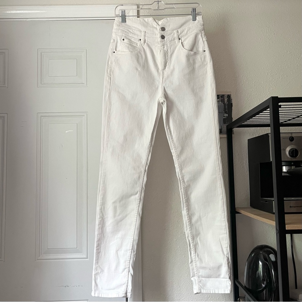 ISABEL MARANT ETOILE white cotton blend denim high rise slim leg jeans